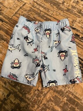 Hurley Light Blue Shark Graphic Swim Shorts for Kids